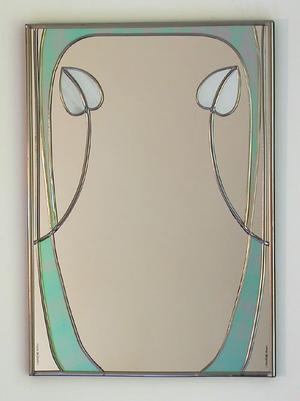 Rectangle Mirror Mackintosh Bud and Swirls in Iridescent Blue