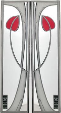 Matching Pair Mirror Bud & Swirls in Red Gold and Fog Grey