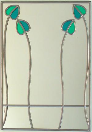 Rectangle Mirror Mackintosh Two Buds in Green and Turquoise
